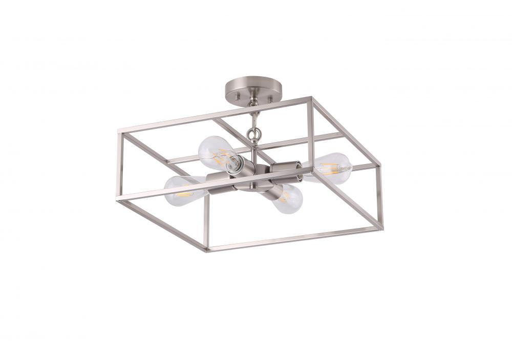 16" 4X60 wSemi-Flush Mount in Satin Nickel finish with replaceable socket rings